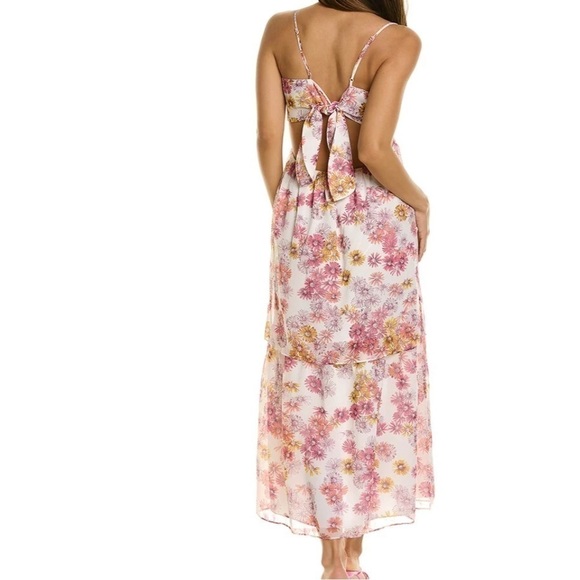 Wayf Tiered Maxi Dress Magenta Daisies Size L NWT - Picture 2 of 12